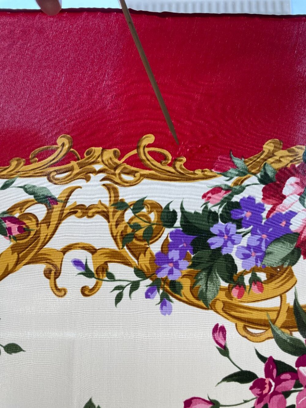 Yves Saint Laurent Silk Scarf Red Floral Baroque Frame Square Vintage YSL - Picture 15 of 15